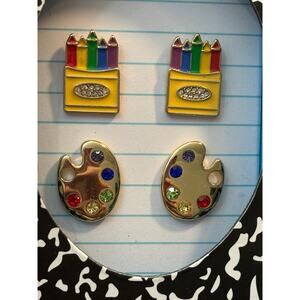 Teacher Theme Enamel Stud Earring Set Notebook Box